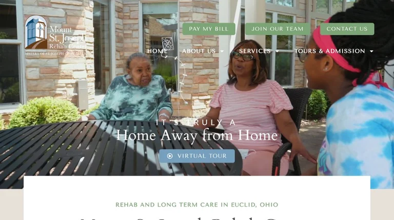 Mount St. Joseph homepage with its rehabilitation center hero and navigation
